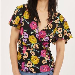 TOPSHOP Women's V Neck Wrap Shirt Floral 6